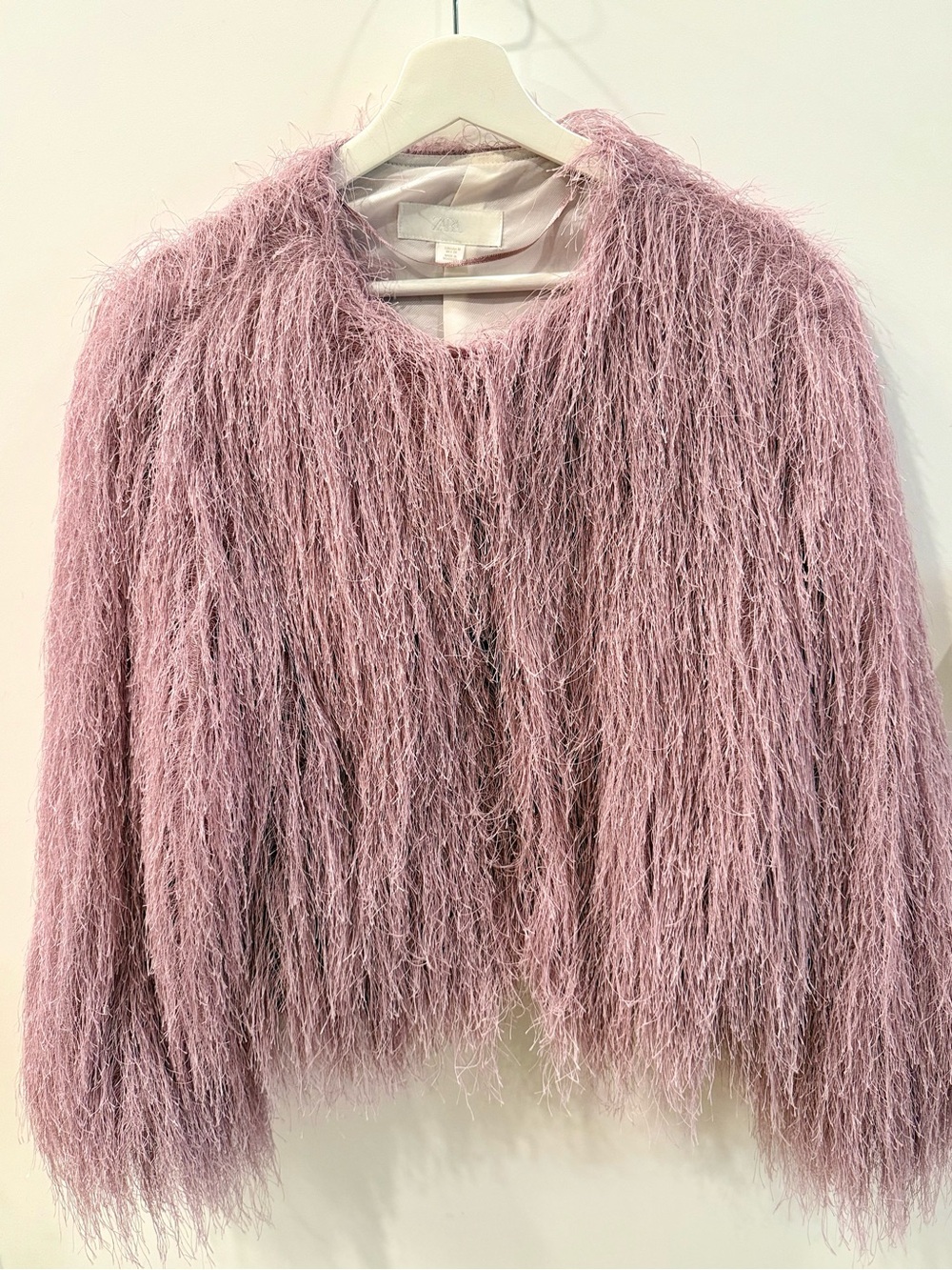 Zara Dusty Pink Faux-Fur Shag Jacket